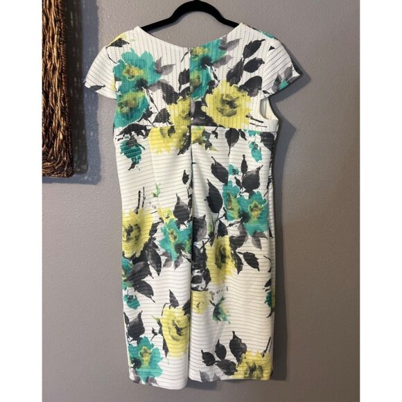 Madison Leigh Dress 14 Stretch Ivory Green Yellow Floral Summer Washable NEW - Picture 8 of 8